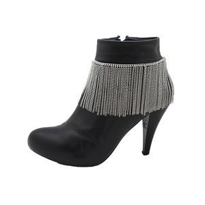 Women Silver Metal Chain Boot Bracelet Shoe Long Tassel Fringes Charm Jewelry